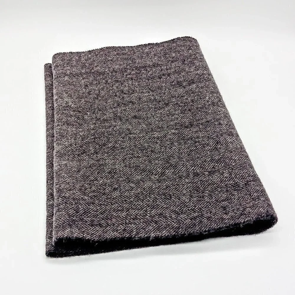 Amicale Herringbone Grey Fringed 100% Cashmere Scarf